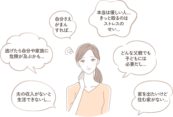 本当は優しい人... きっと殴るのはストレスのせい... 自分さえがまんすれば... どんな父親でも子どもには必要だし...